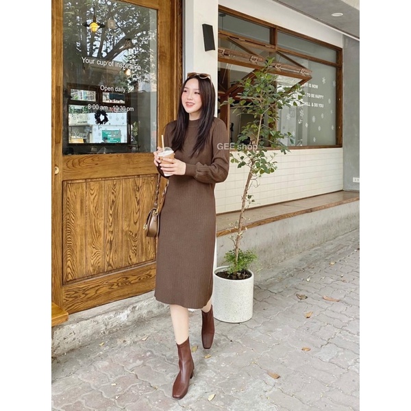 Váy suông len tay dài có bo, cổ tròn, dáng đầm suông rộng freesize 5 màu trơn, mã V14 - Michi's House | BigBuy360 - bigbuy360.vn