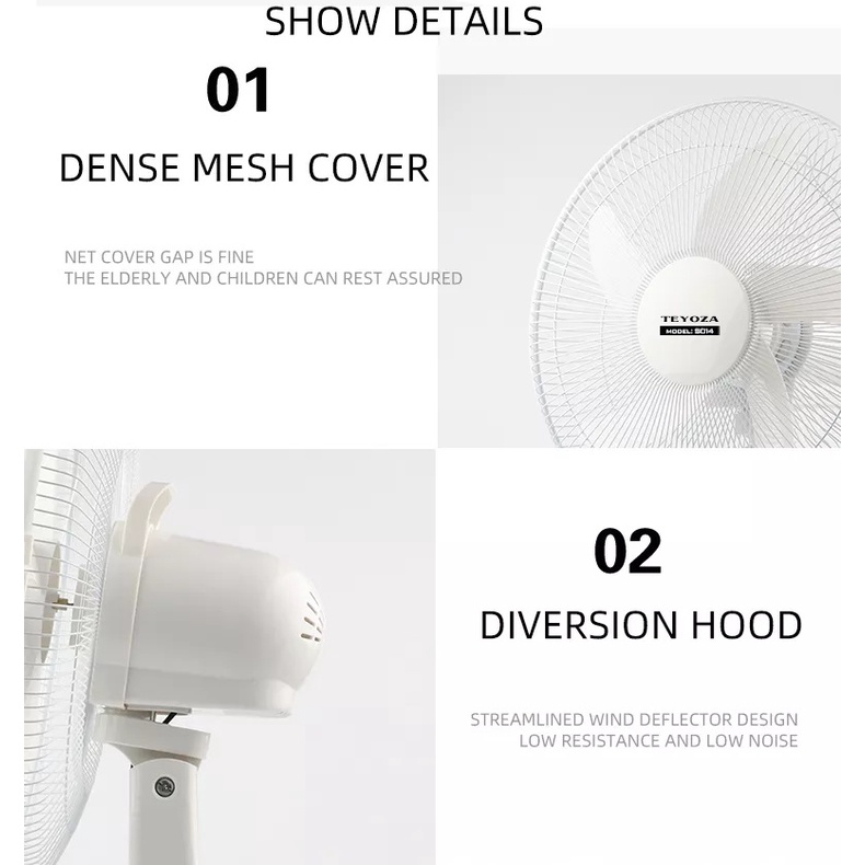 Quạt Tích Điện 5 Cánh 14 inch LÊN ĐẾN 15H CHẠY ÊM - TEYOZA Model S014 - BH 6 tháng Checked By Vinacontrol