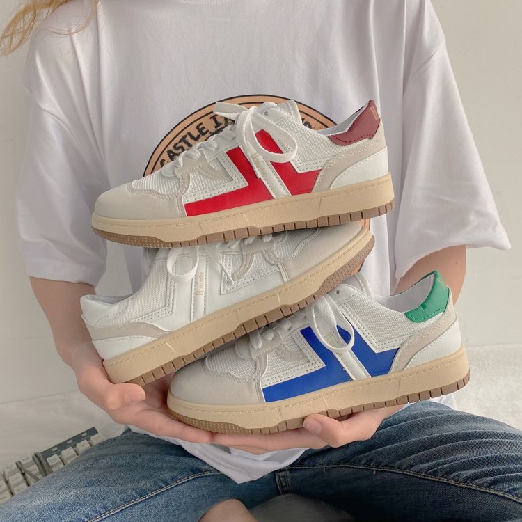 Fashionable Round Head Color Matching Lace Up Women's Casual Shoes