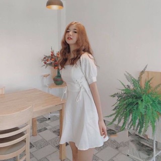 Đầm mắc cáo đan dây trắng xb