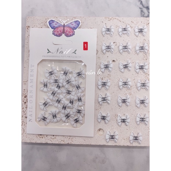 phụ kiện charm nơ thương hiệu gắn móng tay nail