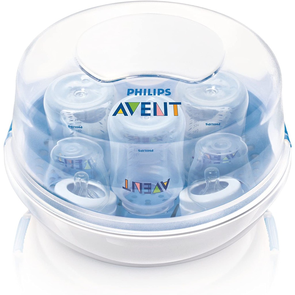 Set Lồng Hấp Tiệt Trùng Hơi Nước Vi Sóng Philips Avent Kèm 4 Bình Avent