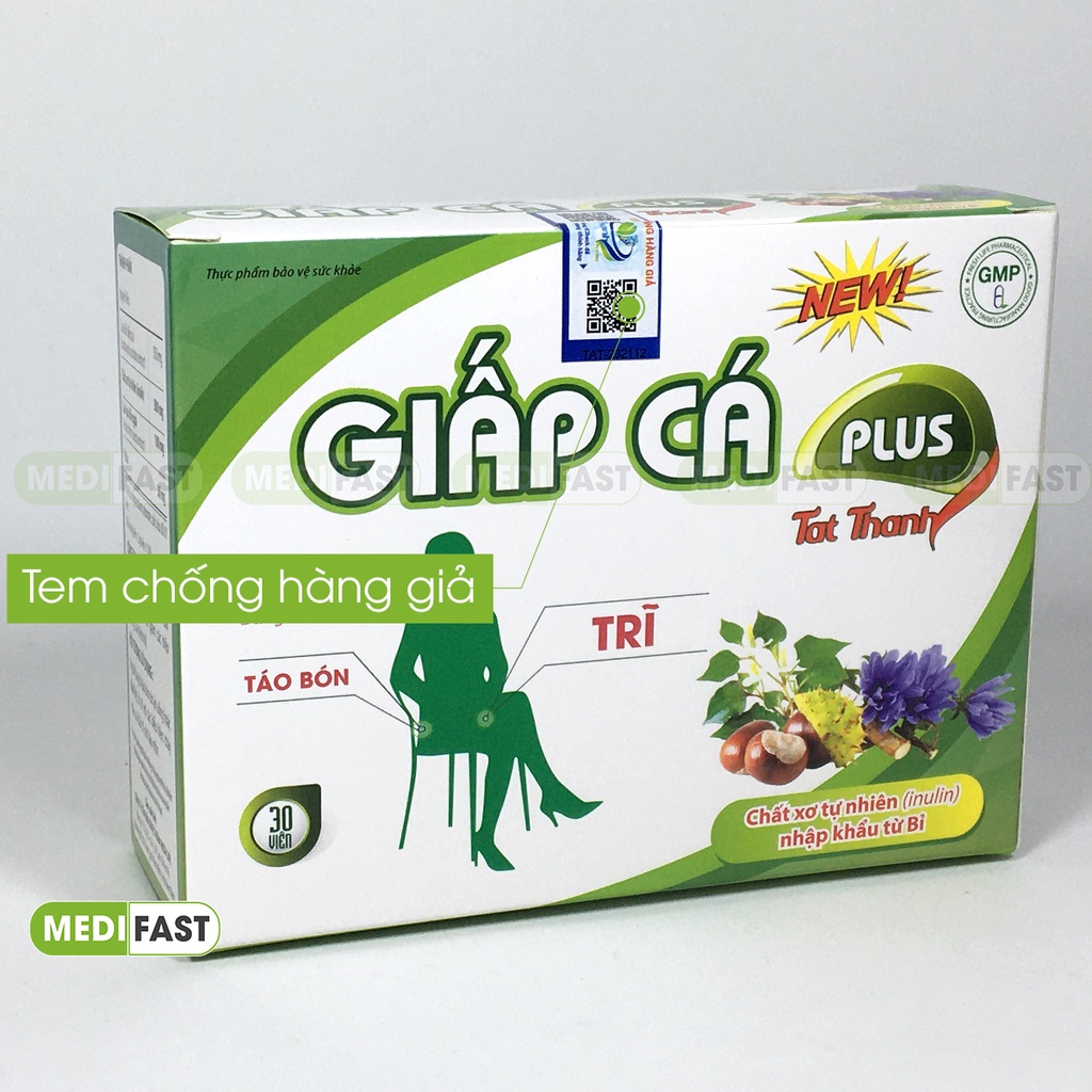 Viên uống Giấp Cá Plus - Bổ sung chất xơ, ngăn ngừa táo bón, trĩ - hộp 30 viên từ thảo dược