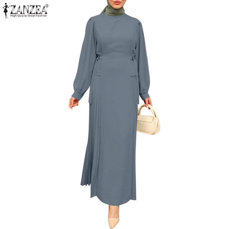 Zanzea Đầm Dài Tay Phồng Đính Nút Thời Trang Dành Cho Nữ