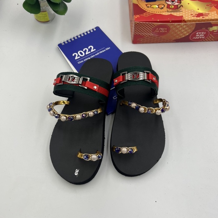 Dép xỏ ngón nữ quai dù đính xoàn đá