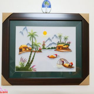 Tranh thêu lưu niệm - cảnh làng quê (24x31cm)