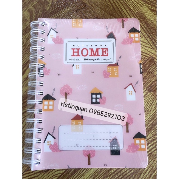 Sổ Lò Xo A5 Home bìa cứng trơn bóng 300 Trang, Sổ Lò Xo Cầm Tay A5 300 Trang