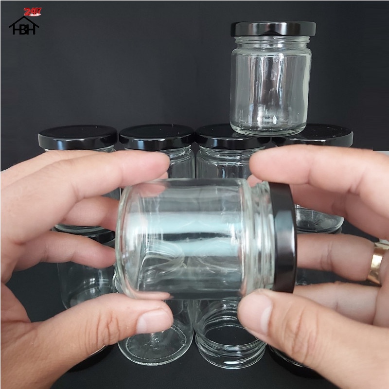 Hũ Thủy Tinh Nắp Thiếc Đen vặn 100ML - Hũ 100ML đựng Yến chưng, Hủ thủy tinh đựng sữa chua