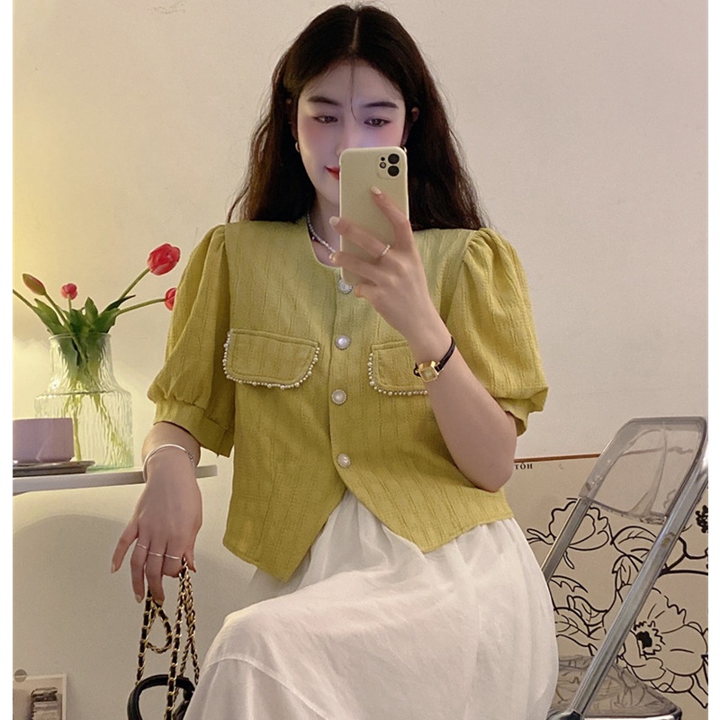 Áo Kiểu Tay Phồng Cổ Chữ V Thời Trang Mùa Hè Cho Nữ