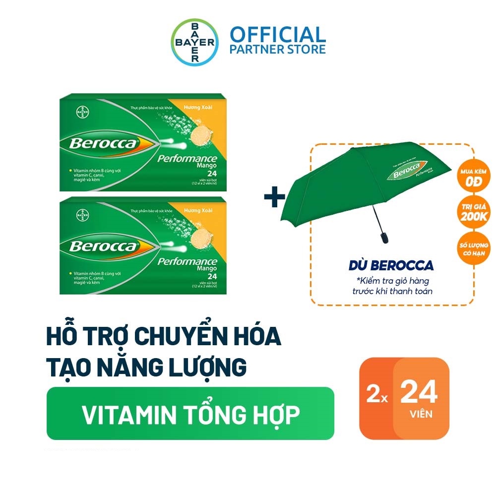 Bộ 2 Hộp Viên sủi bổ sung Vitamin Berocca Performance Mango 24 Viên / Hộp