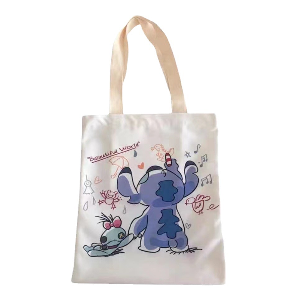 1 Túi Xách Canvas Cỡ Lớn In Hình Stitch Hoạt Hình Đơn Giản