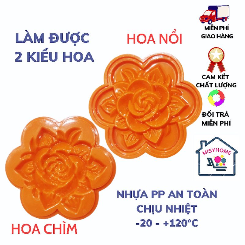 Khuôn ấn xôi hoa hồng nhựa 3 size mai nhỏ mini lớn to đậu làm bánh ngũ sắc vàng Misyhome Song Long Việt Nhật Vĩnh Trường