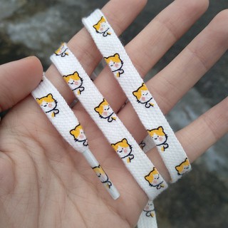 8mm Dây giày hoạ tiết mèo xinh bản dẹt 2 lớp
