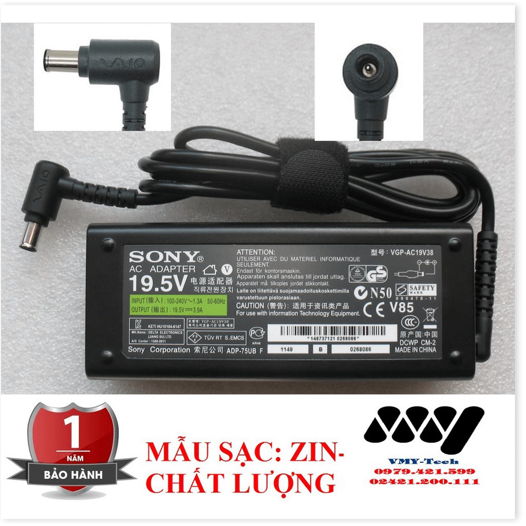 🆕 Sạc Laptop Sony 19.5V - 3.9A Kèm Dây nguồn Adapter Sony Vaio NEW 100%