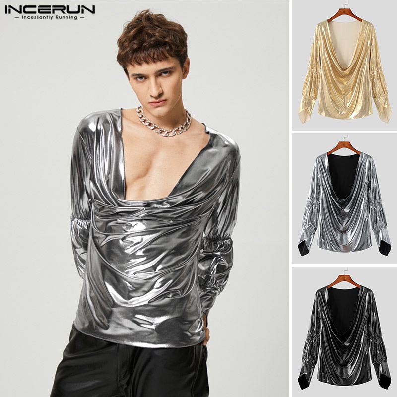 Áo INCERUN dài tay cổ chữ V lấp lánh cá tính cho nam