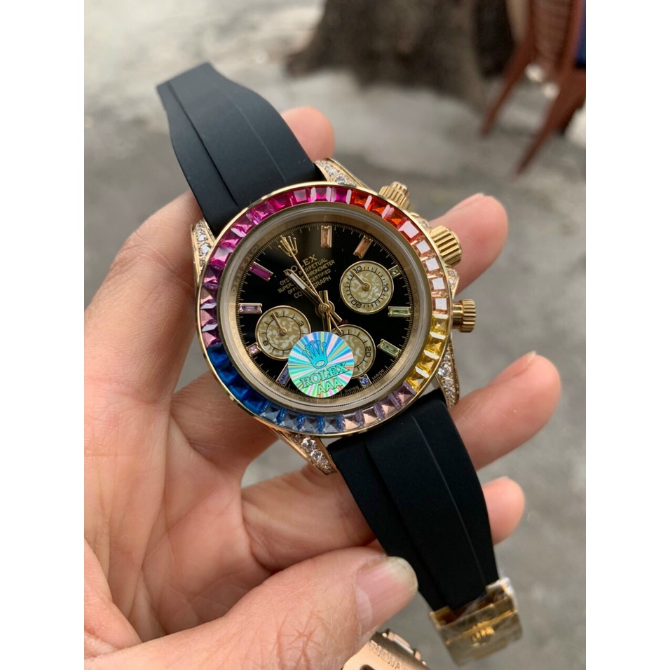 Đồng hồ nam Rolex đính đá full box dây da - bảo hành 24 tháng