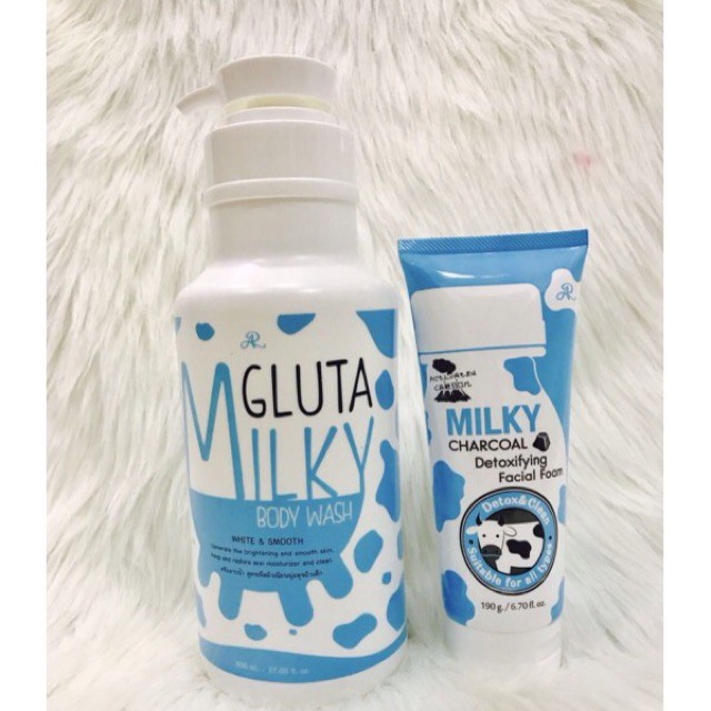 Sữa tắm bò Milky gluta 800ml tặng kèm sữa rữa mặt thái lan