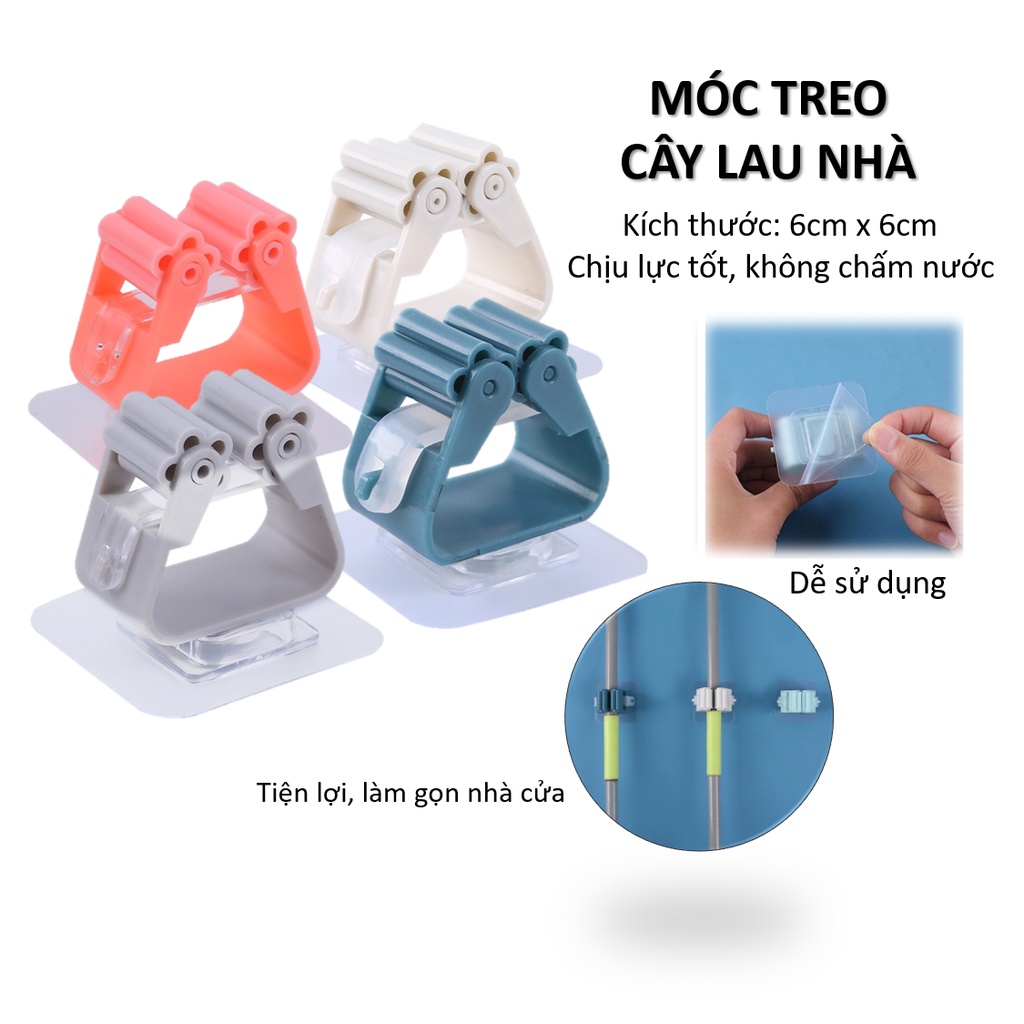 Móc treo chổi, cây lau, kẹp đồ đa năng loại dán tường siêu dính