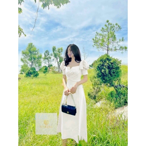 Đầm bigsize nữ tay phồng dáng dài 8686 -  màu đỏ, đen, trắng