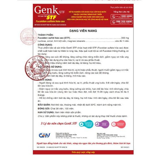 Genk STF - Hộp 100 Viên - Phòng Ngừa Và Hỗ Trợ Điều Trị Ung thư