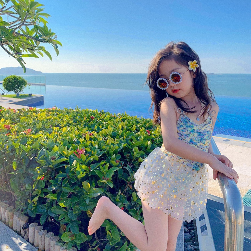 Bộ Đồ Bơi Bikini 2 Màu Kiểu Nàng Tiên Cá Cho Bé Gái