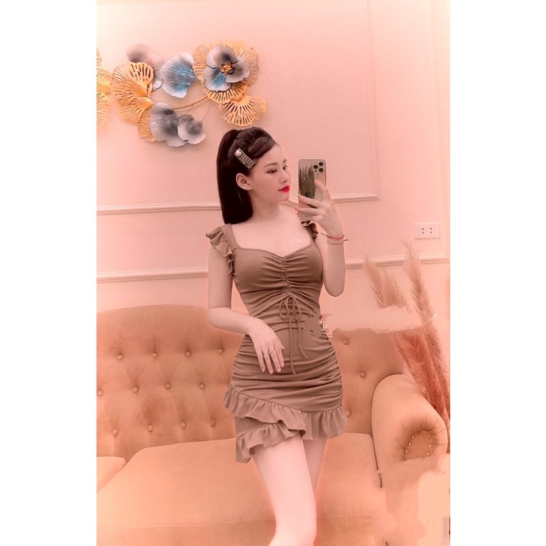 Đầm ôm body vai bèo kết hợp rút ngực bèo nhún y hình chất thun borip ôm dáng dã man, váy body nữ nhẹ nhàng MIDORI247