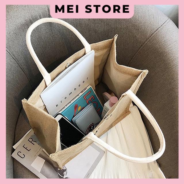 Túi Cói Merci Loại 1 Màu Sáng, Có Đệm Đáy Giữ Form Túi, Có Lót