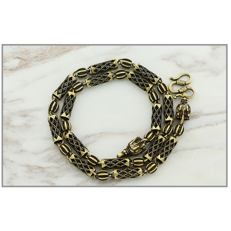 Dây chuyền đồng thau nguyên chất phong cách Bibcock cổ xưa kiểu hạt dưa hấu phối rỗng làm quà thủ công cho nam