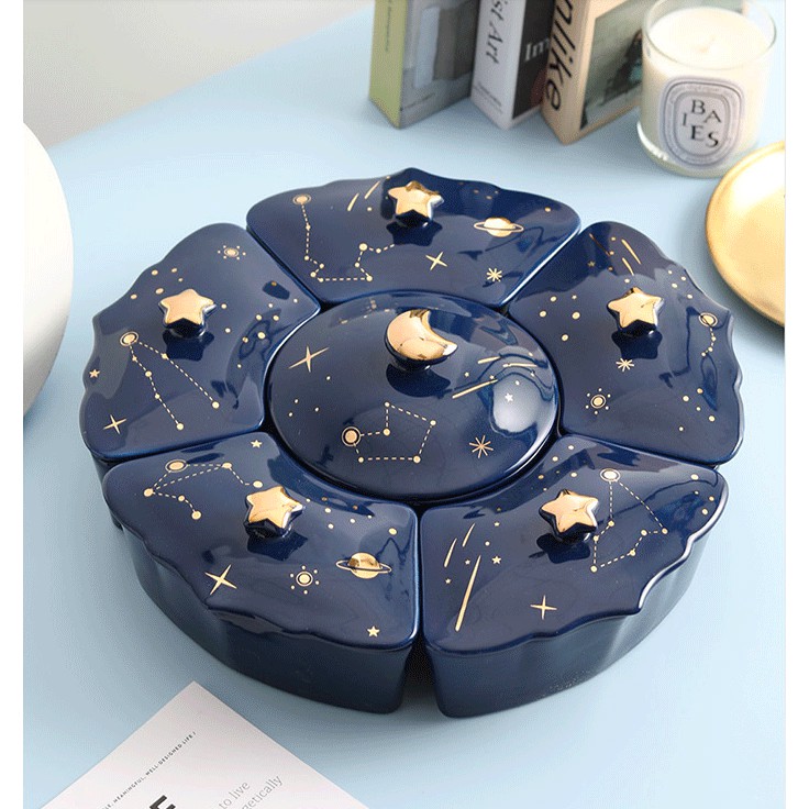 Khay đựng mứt Tết 6 ngăn Star and Moon - phụ kiện decor phòng khách sang trọng A12.301