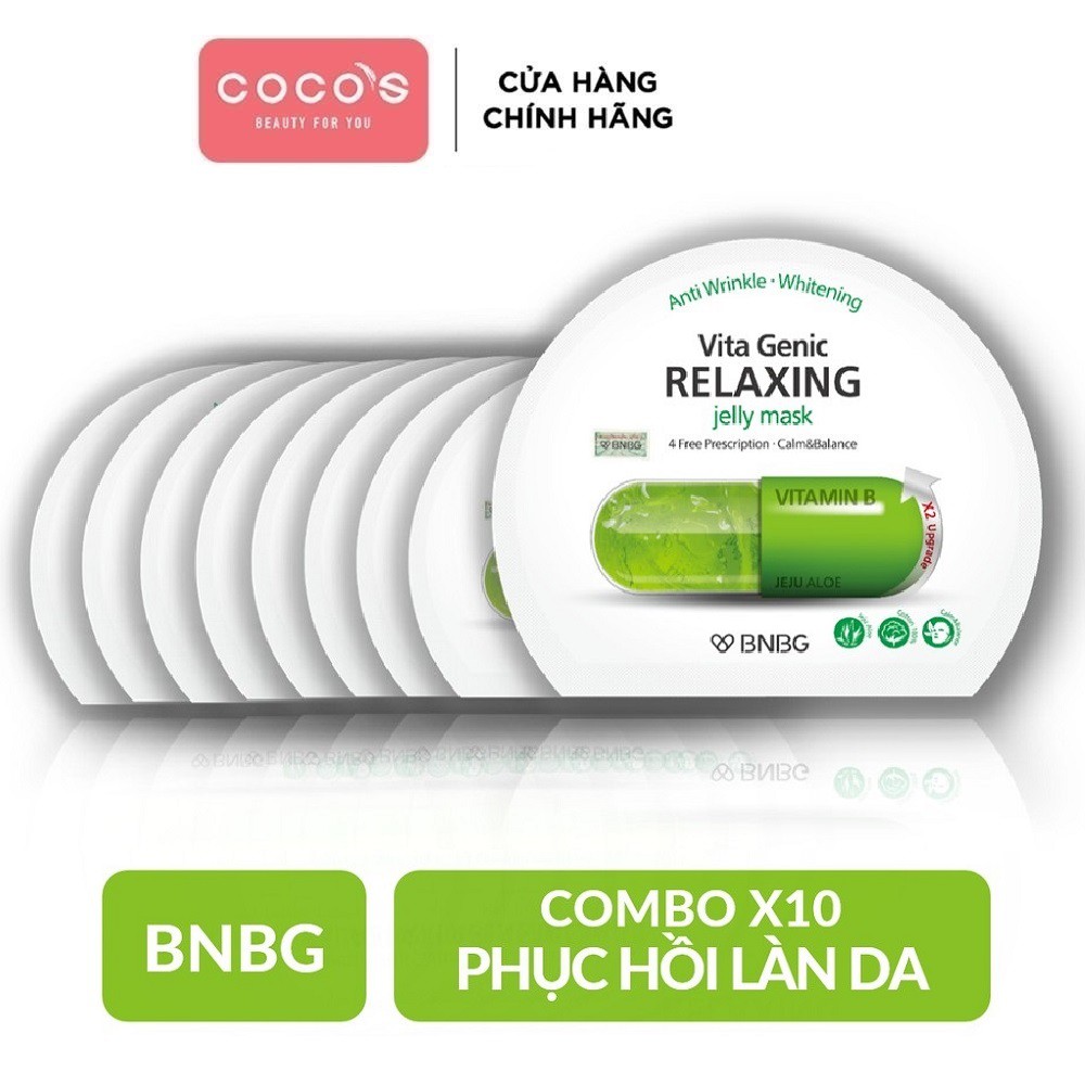 Combo 10 Mặt Nạ Thư Giản Và Phục Hồi Da BNBG Vita Genic Relaxing Jelly Mask (Vitamin B) 30ml x [10 BNBG X-LÁ]