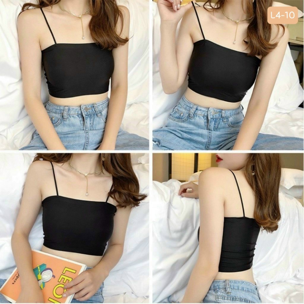 Áo Hai Dây Dáng Croptop Hai Màu Trắng Màu Đen Chất Bo Gân Dây Sợi Bún Freesize 53kg Quay Đầu