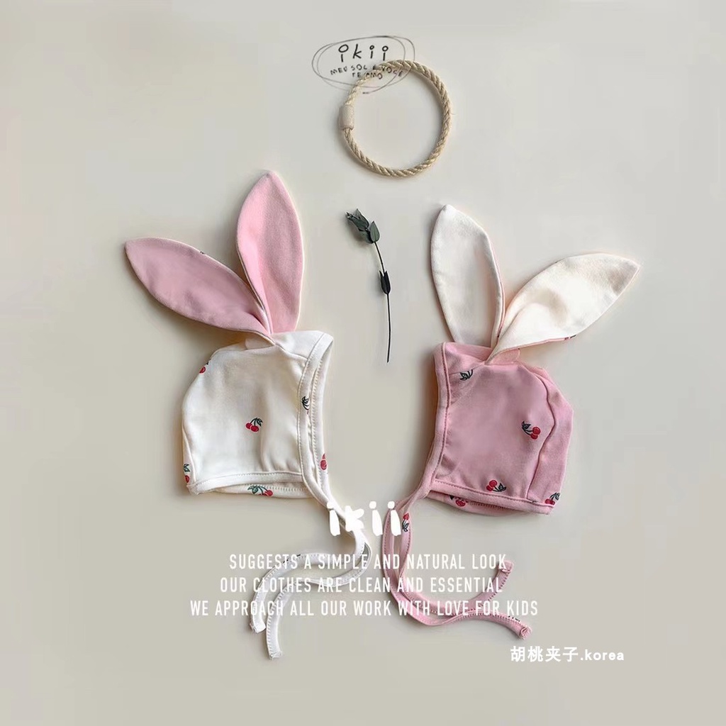 Bộ Áo Liền Quần Tay Ngắn + Mũ Tai Thỏ Thời Trang Mùa Hè Cho Bé Gái Sơ Sinh