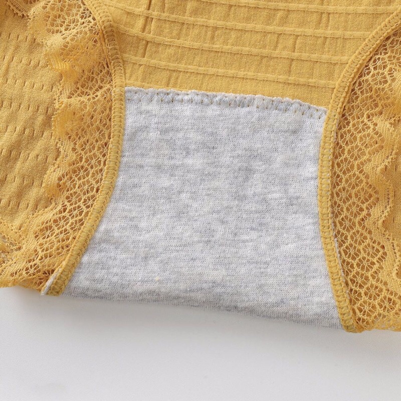 Quần Lót Nữ Cotton Nhăn Kháng Khuẩn Đính Nơ Ôm Mông Viền Ren Dễ Thương