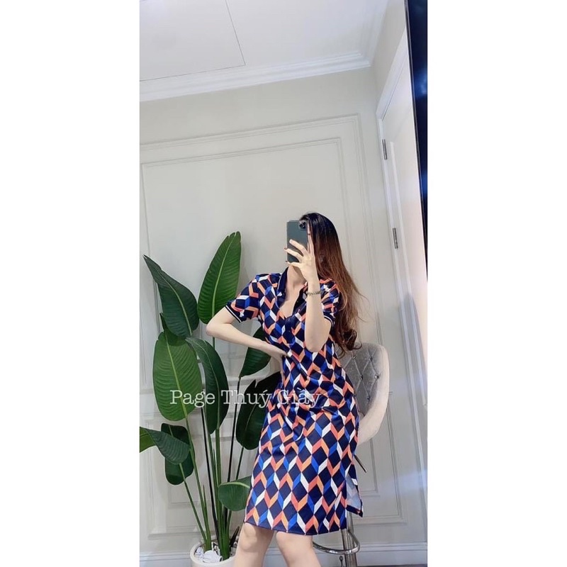 BÁN SỈ VÁY POLO KẺ CAM CHO NỮ