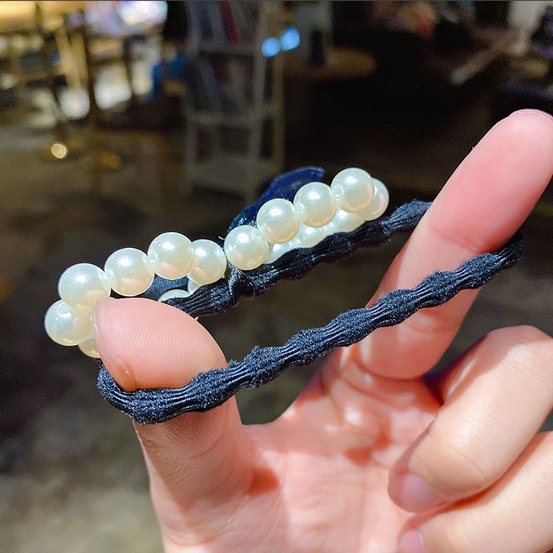 Dây buộc tóc đuôi ngựa thắt nơ đính ngọc trai phong cách Hàn Quốc đơn giản thời trang cho nữ