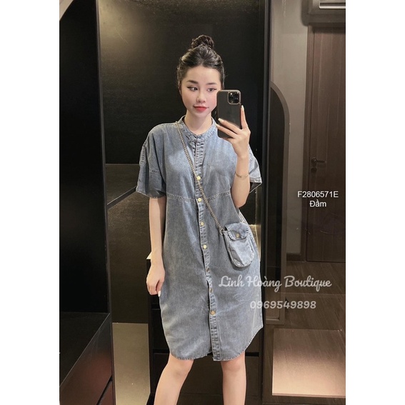 Đầm jeans cổ trụ