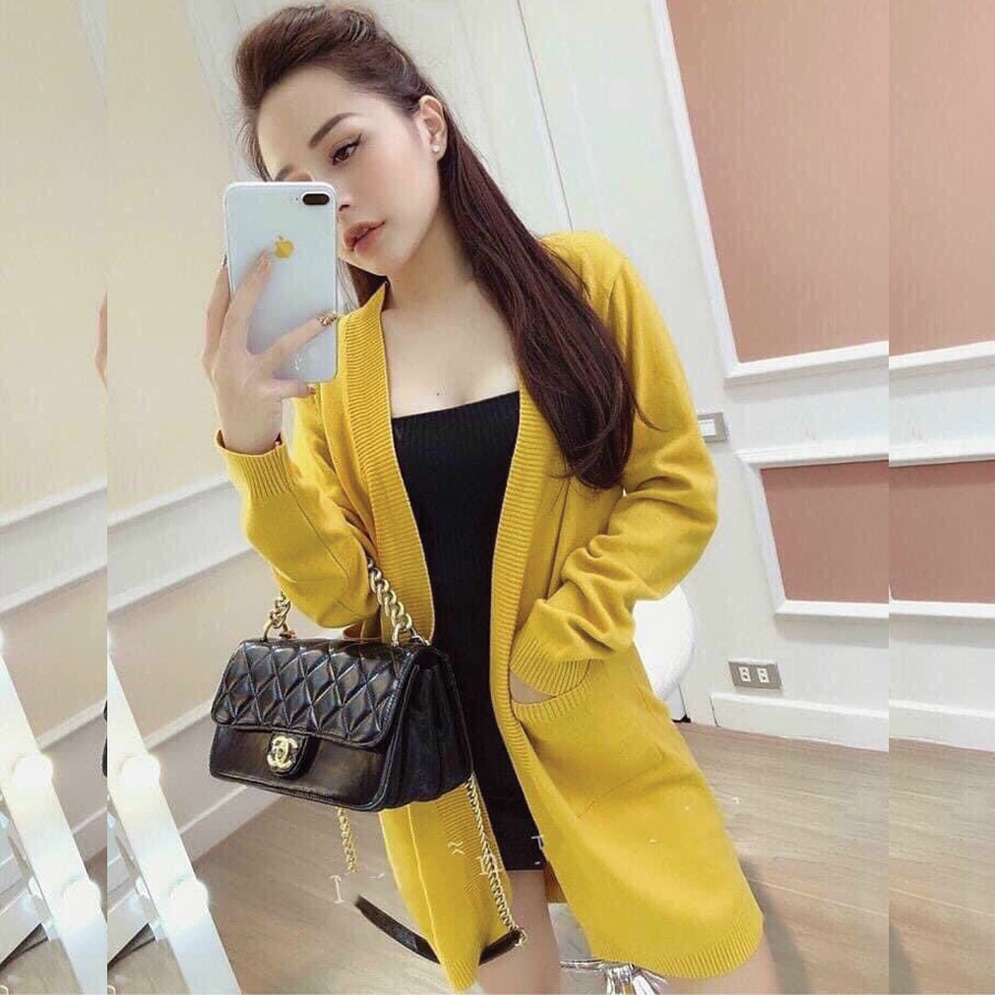 Áo Khoác Nữ Cardigan Len Dáng Dài TEMA - Áo Khoác Len Túi Phong Cách Hàn Quốc | BigBuy360 - bigbuy360.vn