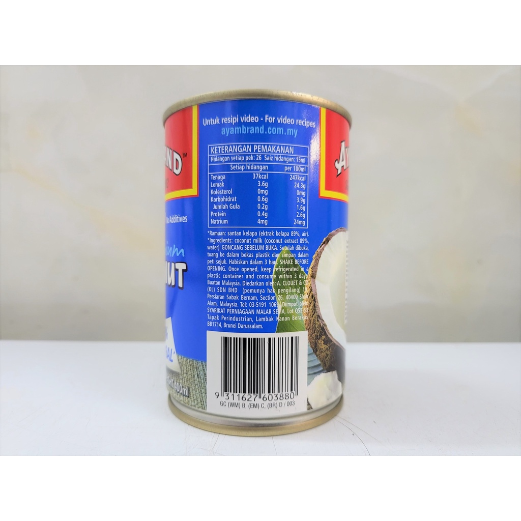 [Hộp 400ml – XANH ĐẬM] NƯỚC CỐT DỪA 100% NGUYÊN CHẤT [Malaysia] AYAM Premium Coconut Milk (halal)