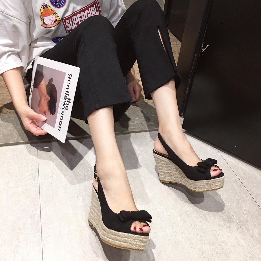 Giày Sandal Da Lộn Đế Xuồng Hở Ngón Quai Da Lộn Thời Trang Mùa Hè 2022 Cho Nữ