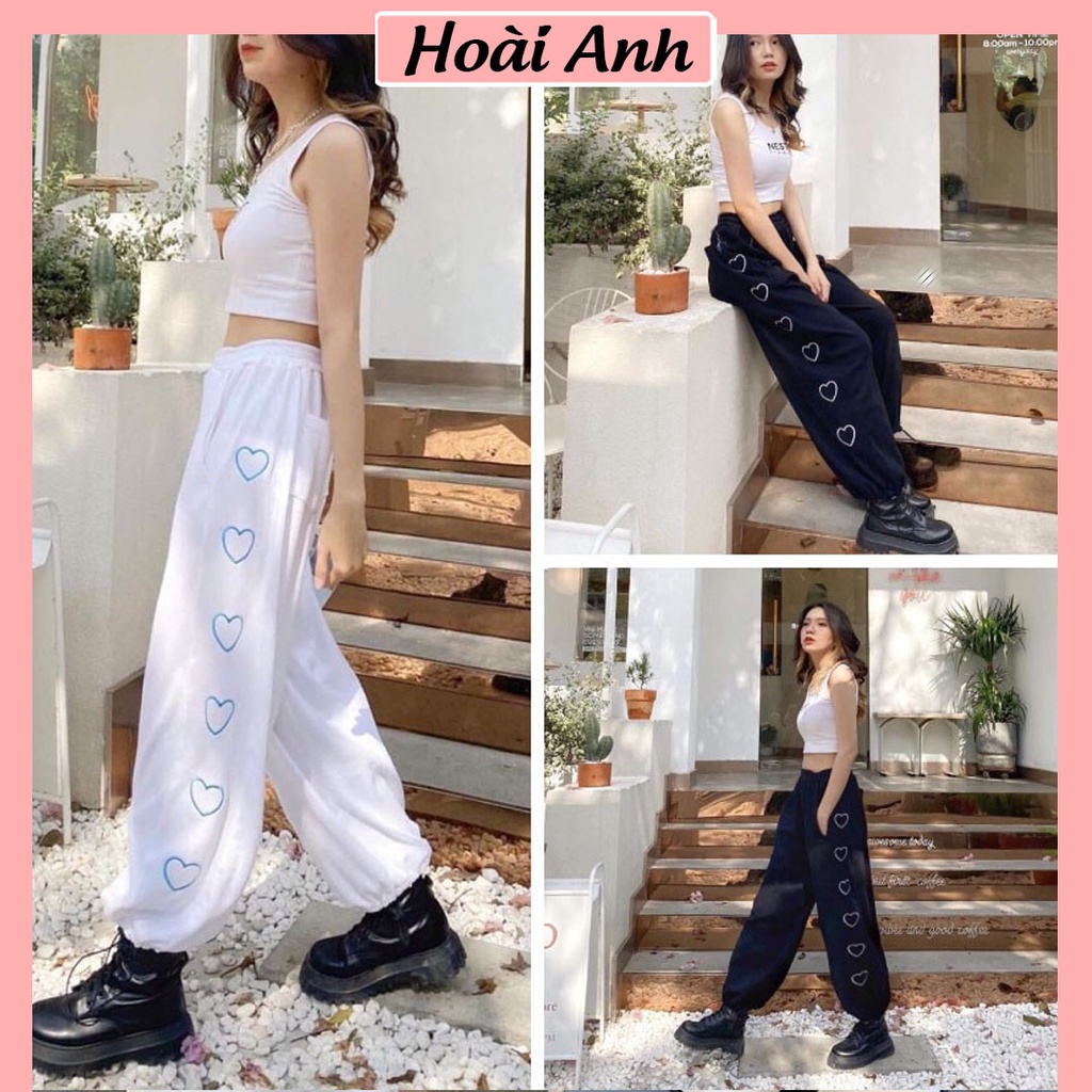 Quần Jogger Tim Cạnh Siêu Hack Chân Quần Ống Rộng Bo Gấu Ullzang Chất Nỉ Ép Dày Dặn