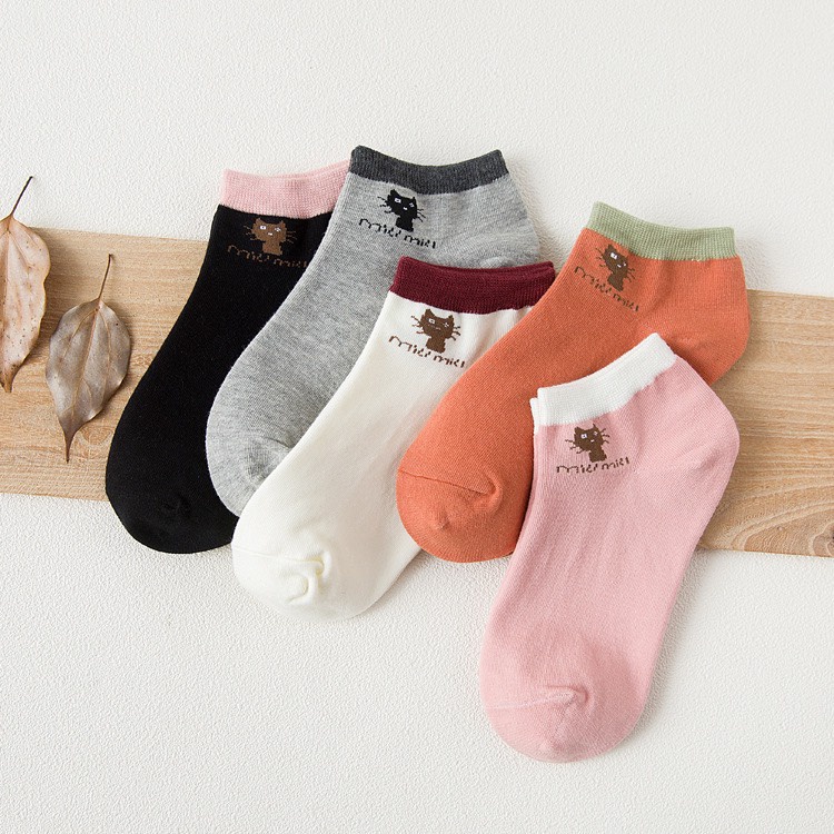 Set 5 Đôi Tất Mèo Miu Miu Chống Hôi Chân Cho Bạn Gái