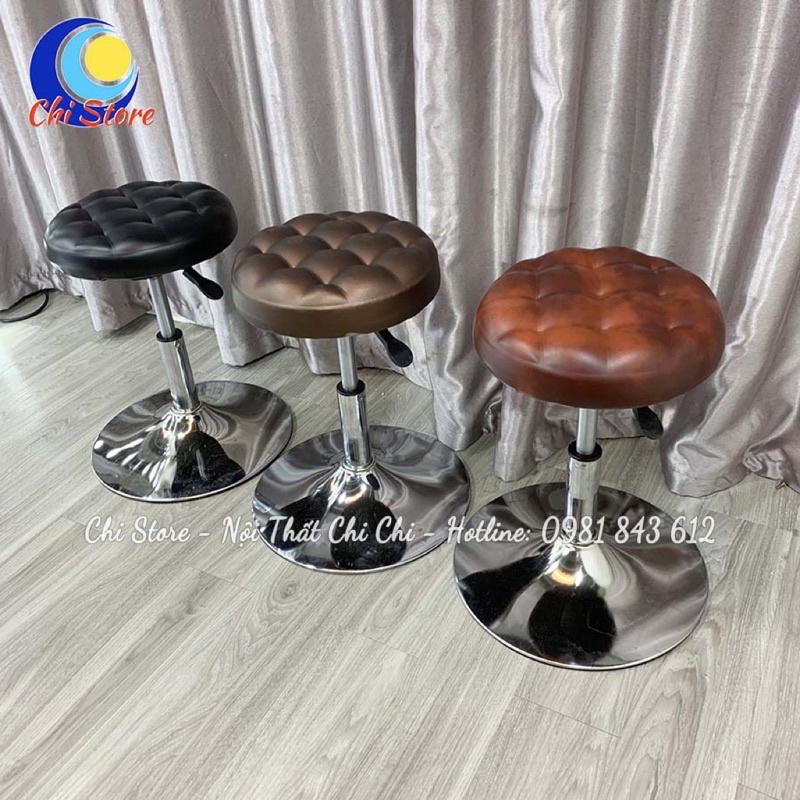 Ghế Xoay Trang Điểm, Spa, Làm Tóc Cho Khách, Ghế Xoay Không Tựa Mặt Da Tuỳ Chỉnh Độ Cao 30-50cm Và Xoay 360 Độ