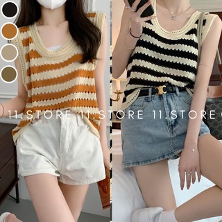 Aó ba lỗ kẻ ngang len, áo tanktop dệt kim dáng rộng phong cách hàn quốc
