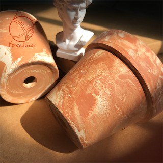 [🌵Decor nhà🌵] Chậu đất nung cơ bản, hiệu ứng Marble, vẽ theo mẫu gam màu Vintage - Hàng thiết kế