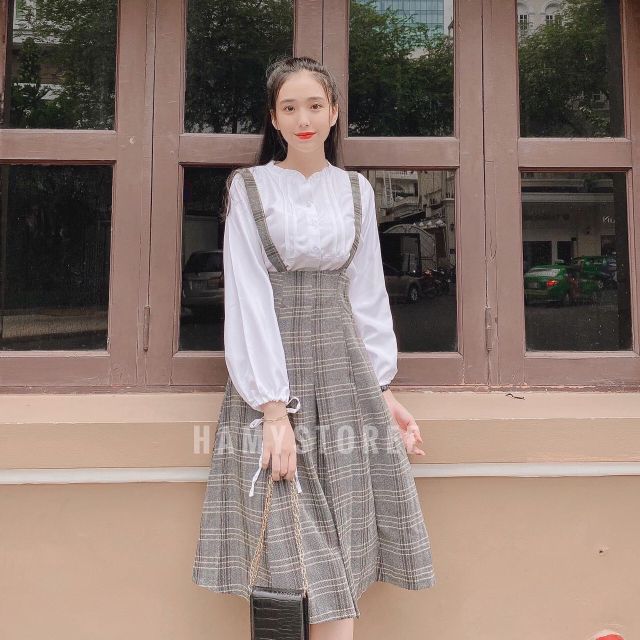 Sét yếm carô áo trắng tay nơ⚡CÓ HÌNH THẬT ⚡HÀNG SẴN SYQ684