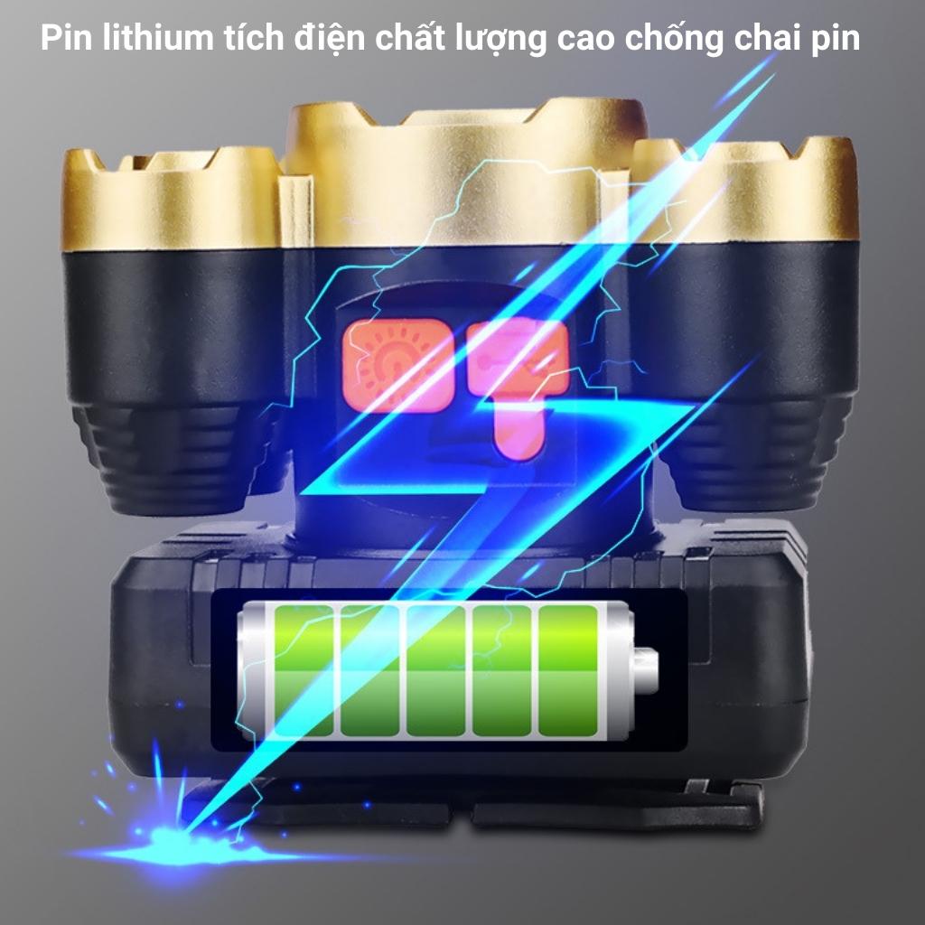 Đèn pin đội đầu mini siêu sáng 5 led Kèm dây đeo đầu, sạc USB 5V Pin Siêu Tiện Lợi