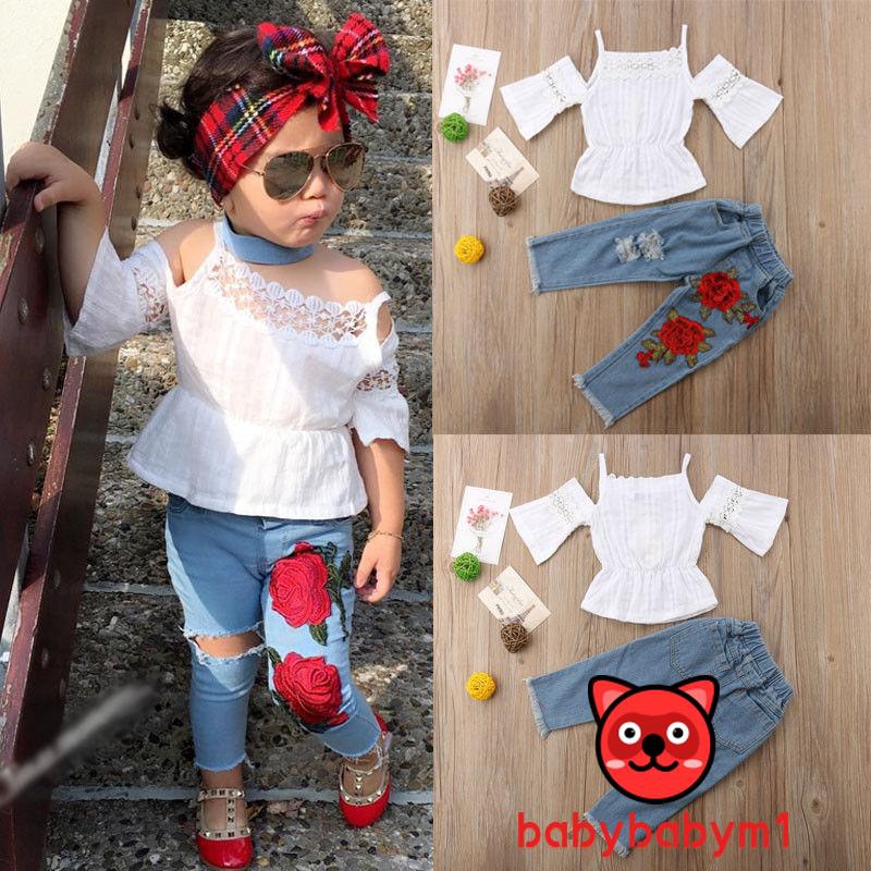 Set Áo Ren Hoa + Quần Jeans Cho Bé Gái