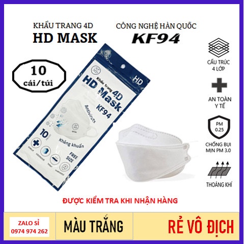 Khẩu trang KF94 , Khẩu trang 4D HD MASK AN PHONG túi 10 chiếc sản xuất theo công nghệ hàn quốc