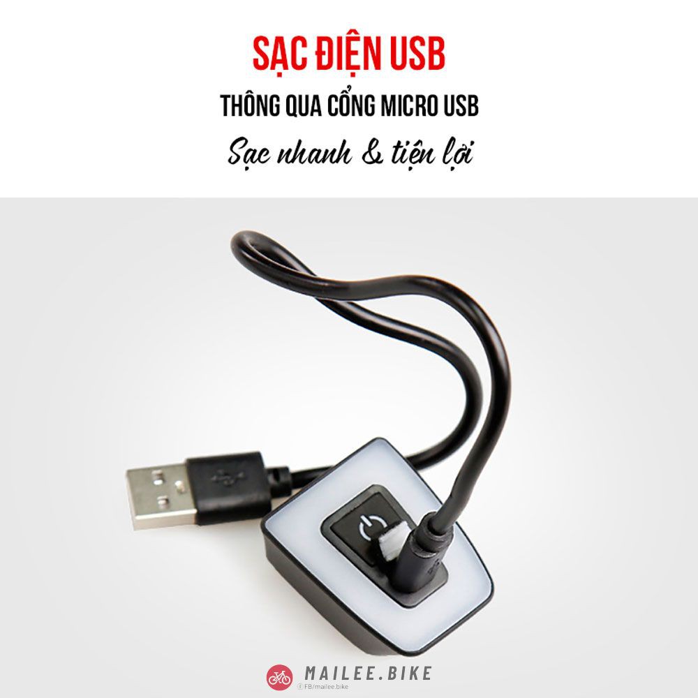 Đèn LED Báo Hiệu Cảnh Báo- Đèn Hậu Xe Đạp 5 Chế Độ Sáng Nhấp Nháy Sạc Điện Usb Chống Nước Chiếu Sáng Đến 56 Giờ