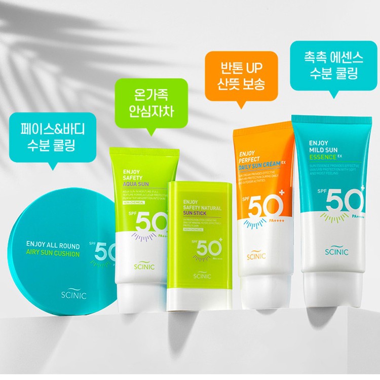 Kem chống nắng SCINIC Enjoy Super Mild Sun Essence và Enjoy Perfect Daily Sun Cream SPF50+ PA++++ Hàn Quốc